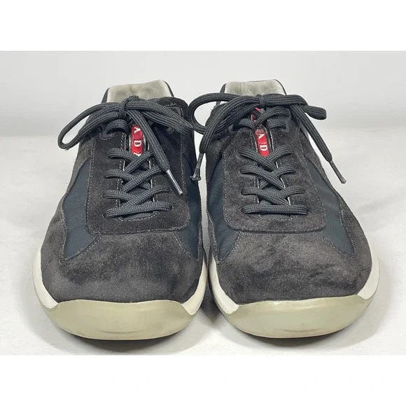 Prada Suede Nylon Men's Sneakers Dark Brown Lace Up Casual Shoes